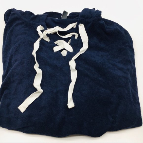 AnyBody Baby Terry Lace Up Hoodie Top Navy Shirt - Picture 6 of 8